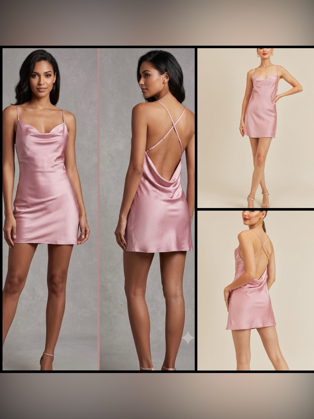 Reset By Jane Kira Satin Cowl Neck Open Crisscross Draped Back Slip Mini Dress S